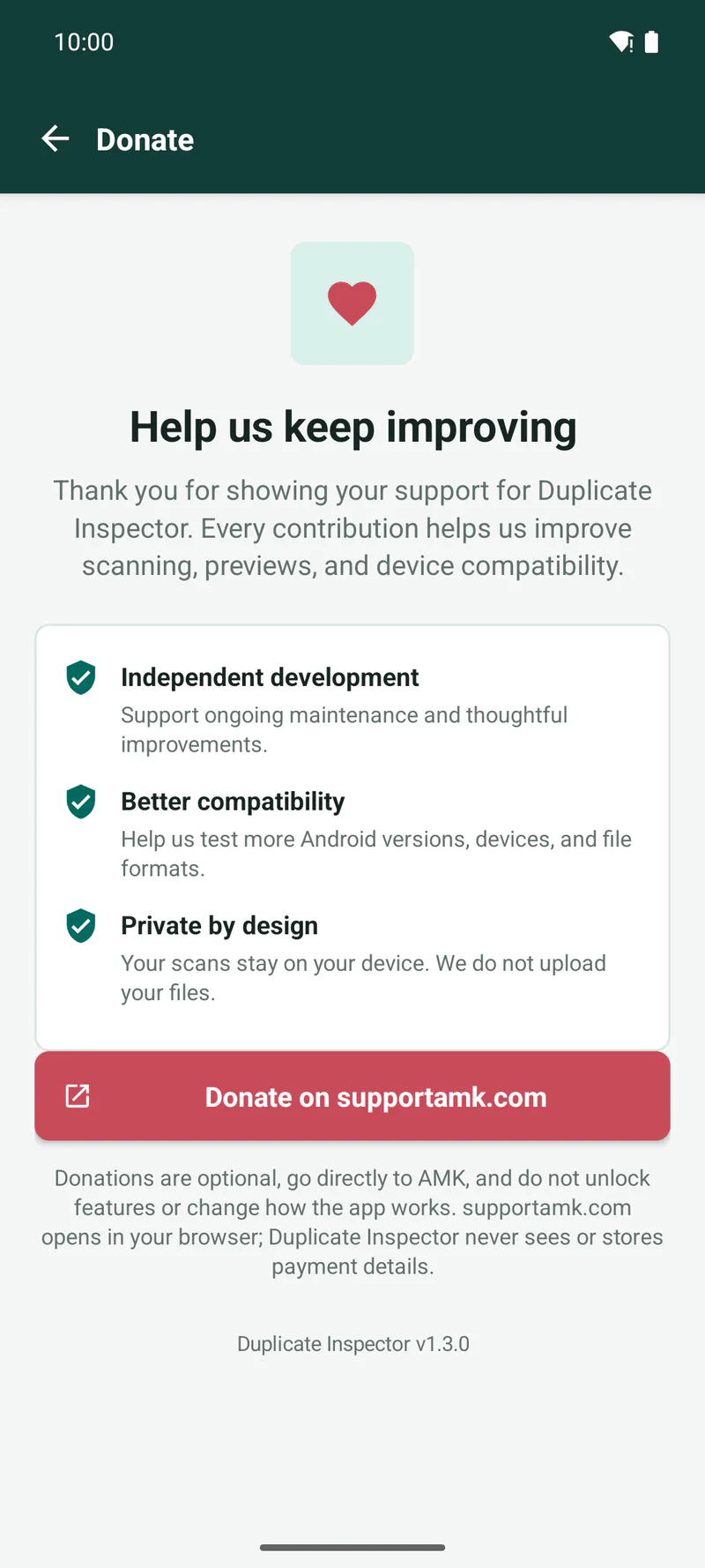 Optional Duplicate Inspector donation page