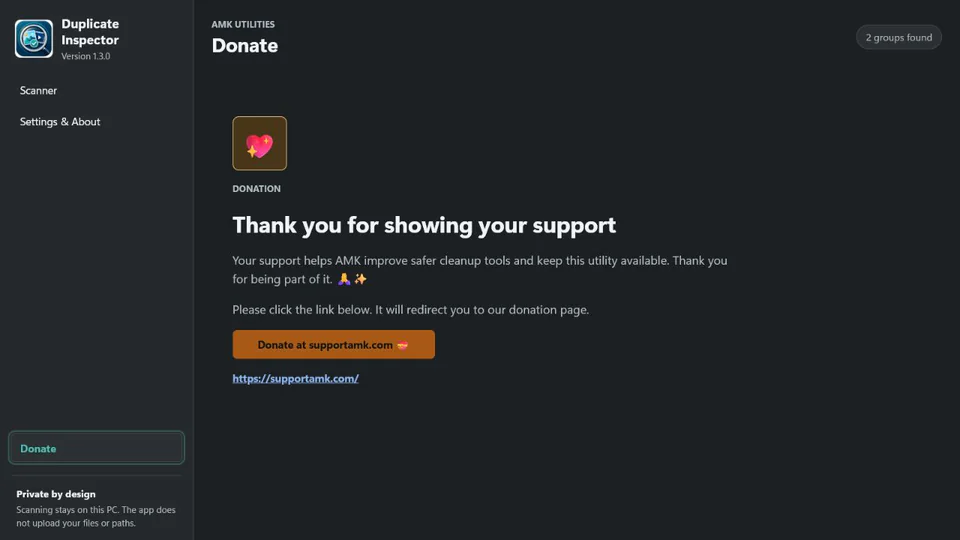 Optional Duplicate Inspector donation page
