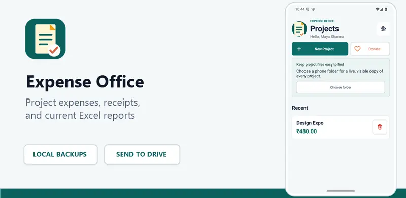 Expense Office feature artwork showing project expense and receipt organisation